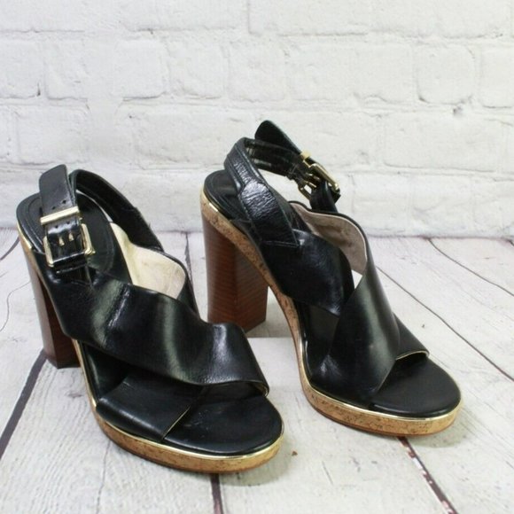 Louise et Cie Black Leather Open Toe High Heel Sling Back Sandals Size 6 M - Picture 3 of 10